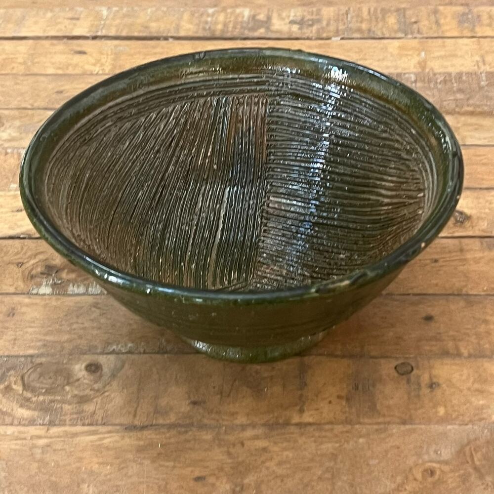 Art Studio Pottery Ceramic Tea Grinding Bowl Mortar with Ridged Lines 8"